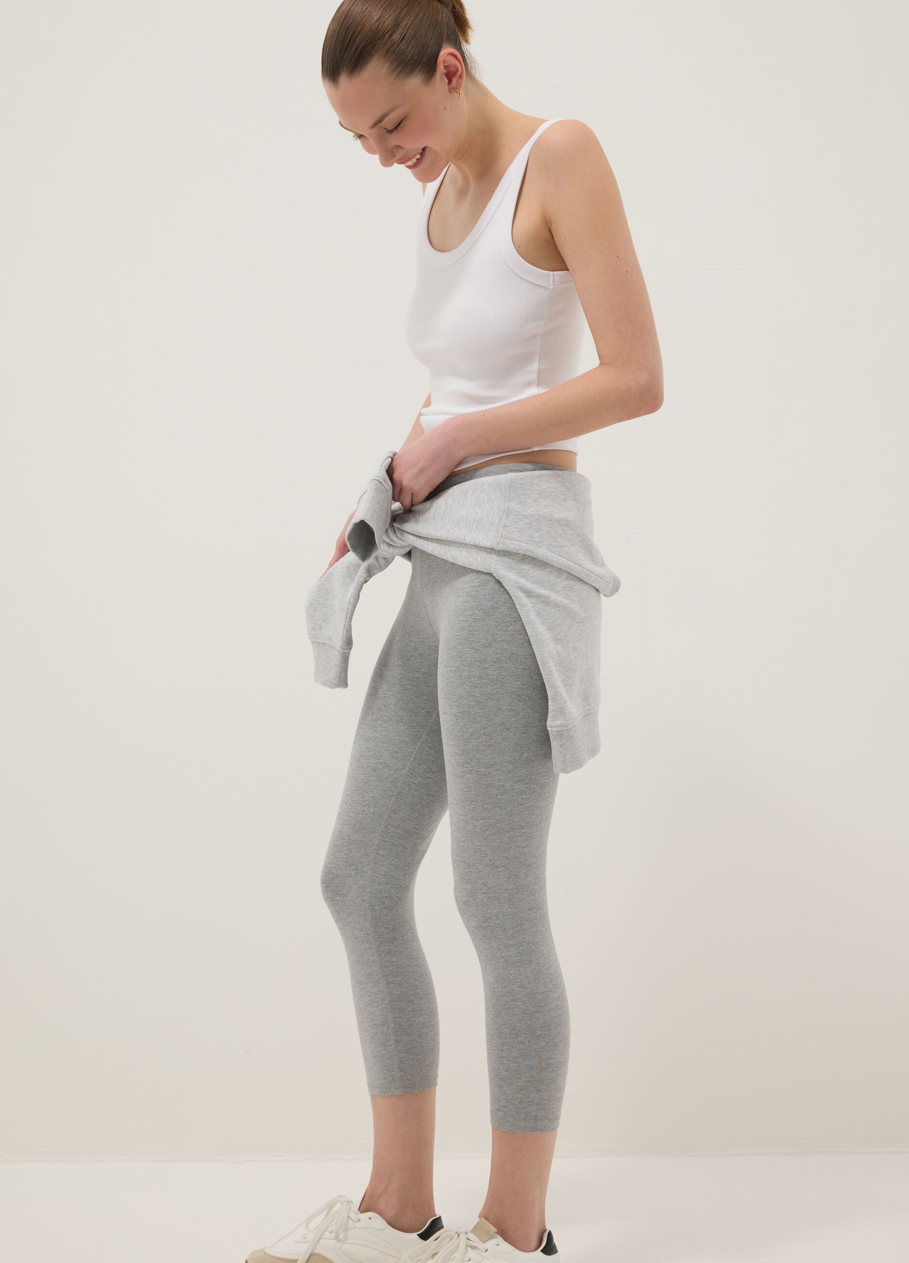 Skinny-fit grey stretch cotton leggings