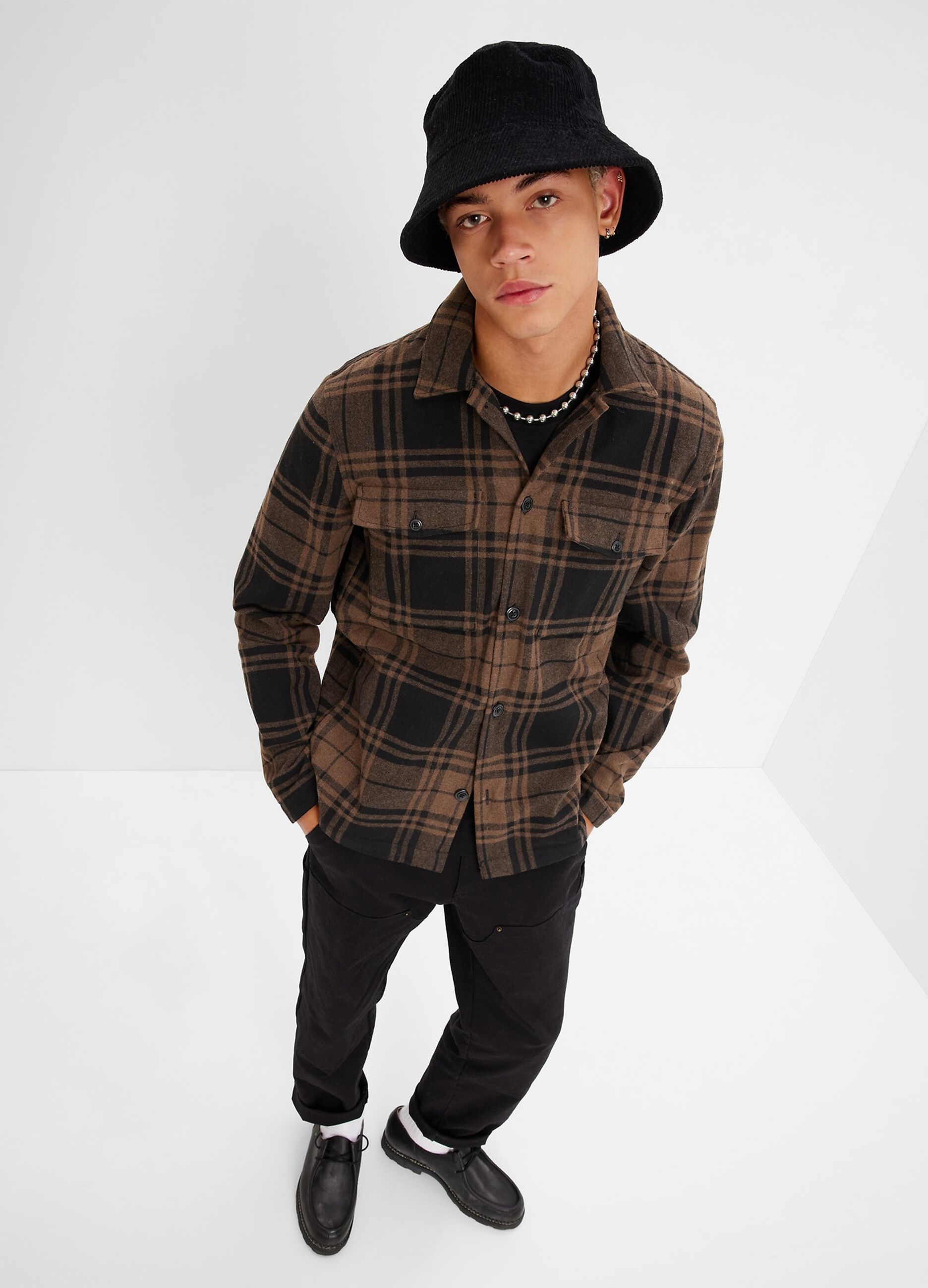 Shacket with check pattern