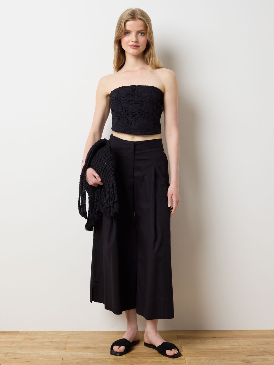 Women's black stretch cotton culottes_0