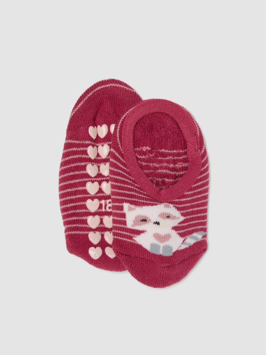 Calze rosse antiscivolo in cotone organico elasticizzato con gattino_0