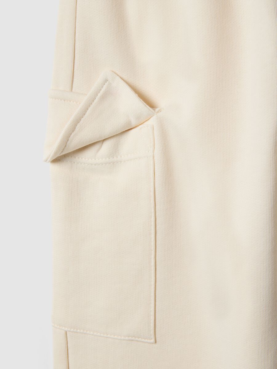 Beige pure cotton regular fit girls' cargo trousers_3