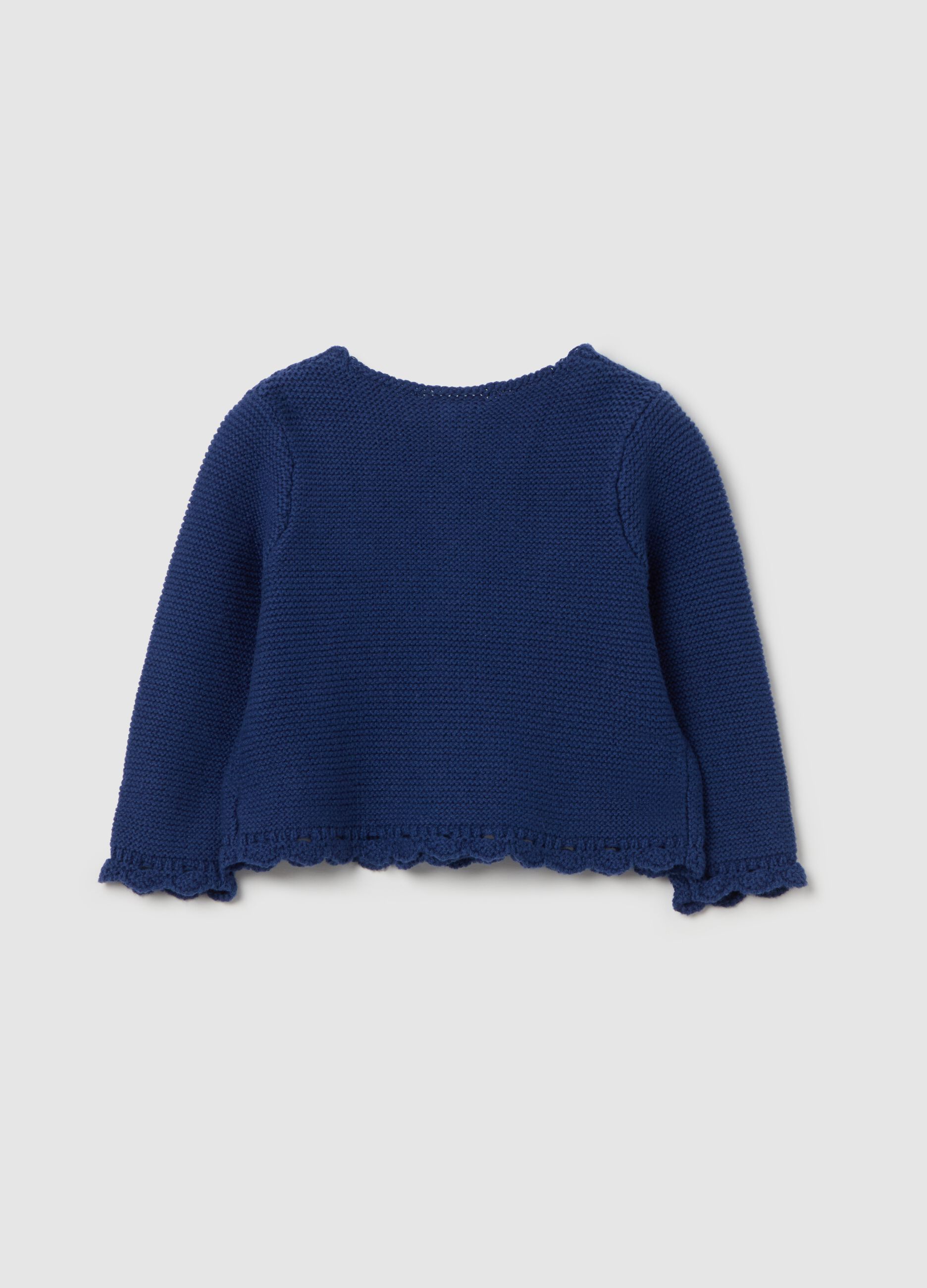 Cotton cardigan with wavy edging