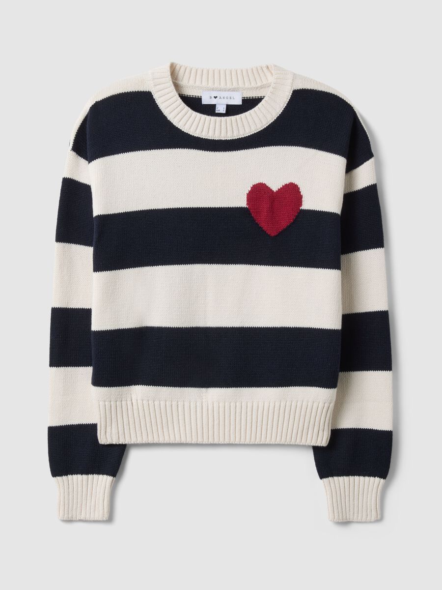 Regular fit multicolour striped cotton blend jumper with heart_4