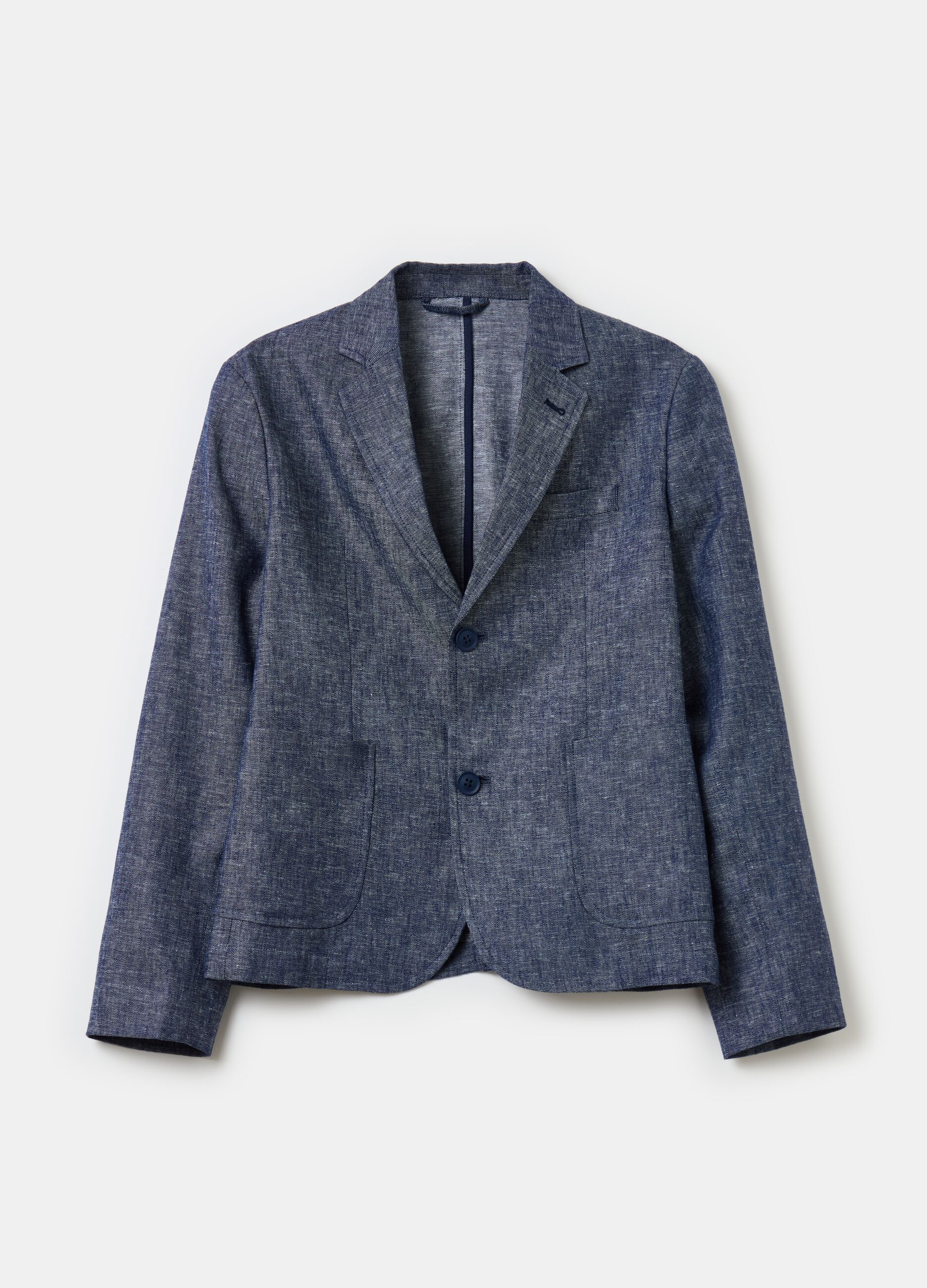 Blazer monopetto in lino e viscosa