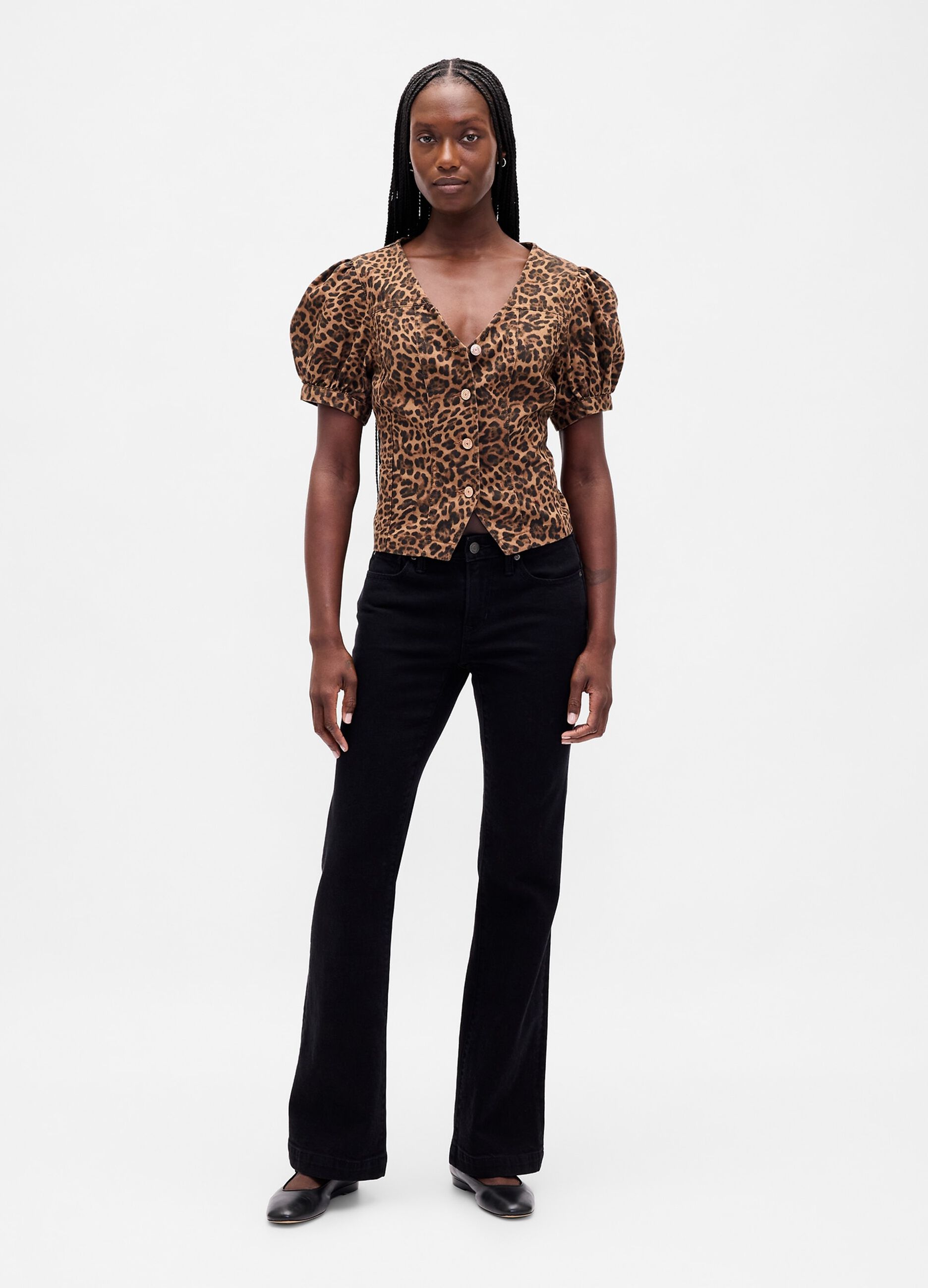 Brown short-sleeve leopard print shirt