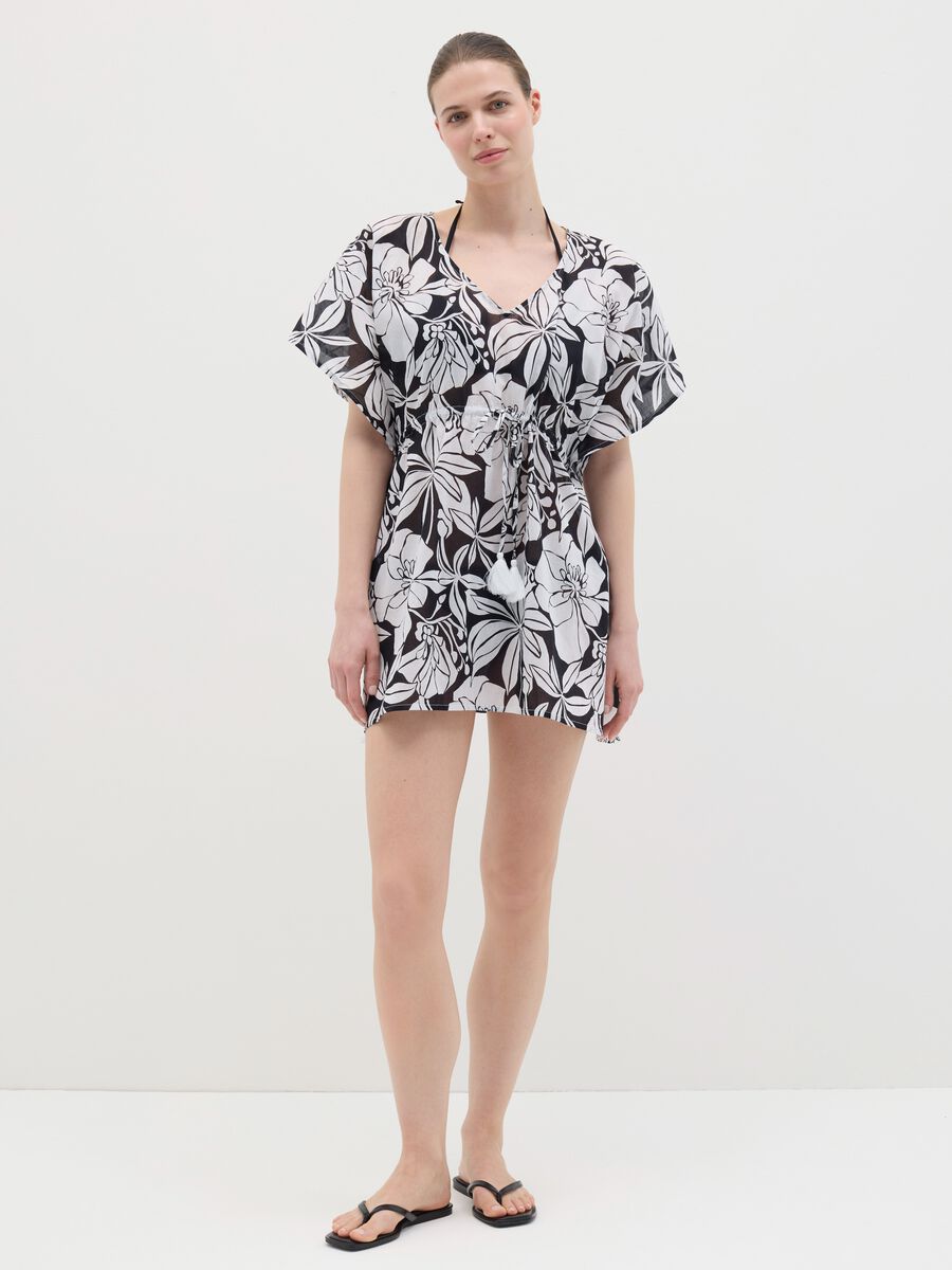Women’s short multicoloured beach cover-up in 100% cotton_0