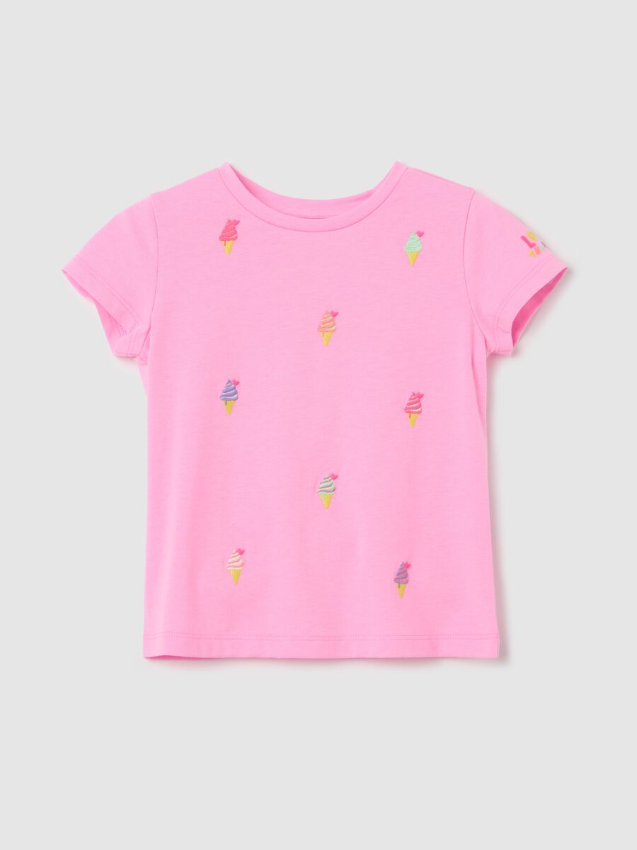 Pink Love Therapy T-shirt with ice cream embroidery_0