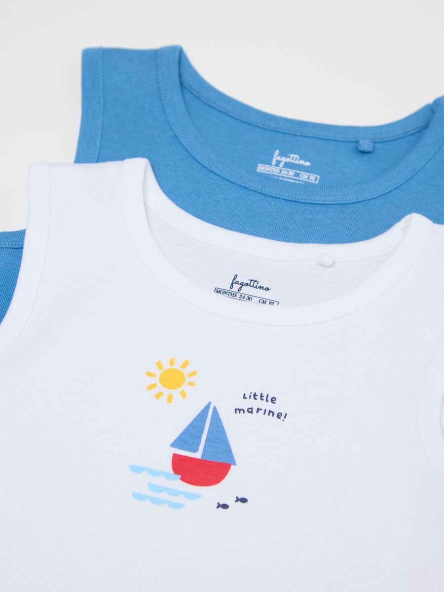 Three-pack white and light blue bodysuits in organic cotton with print_2