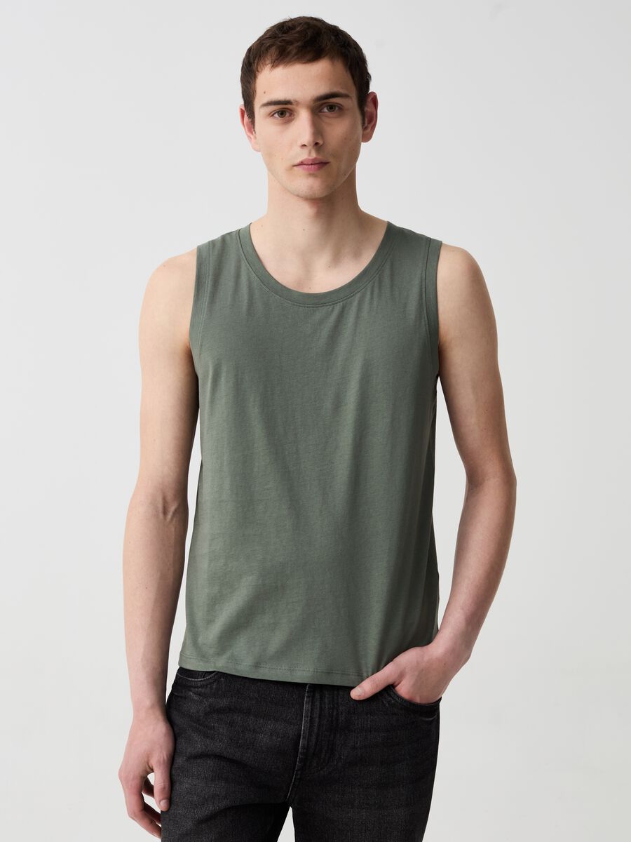 Cotton tank top with round neck_0