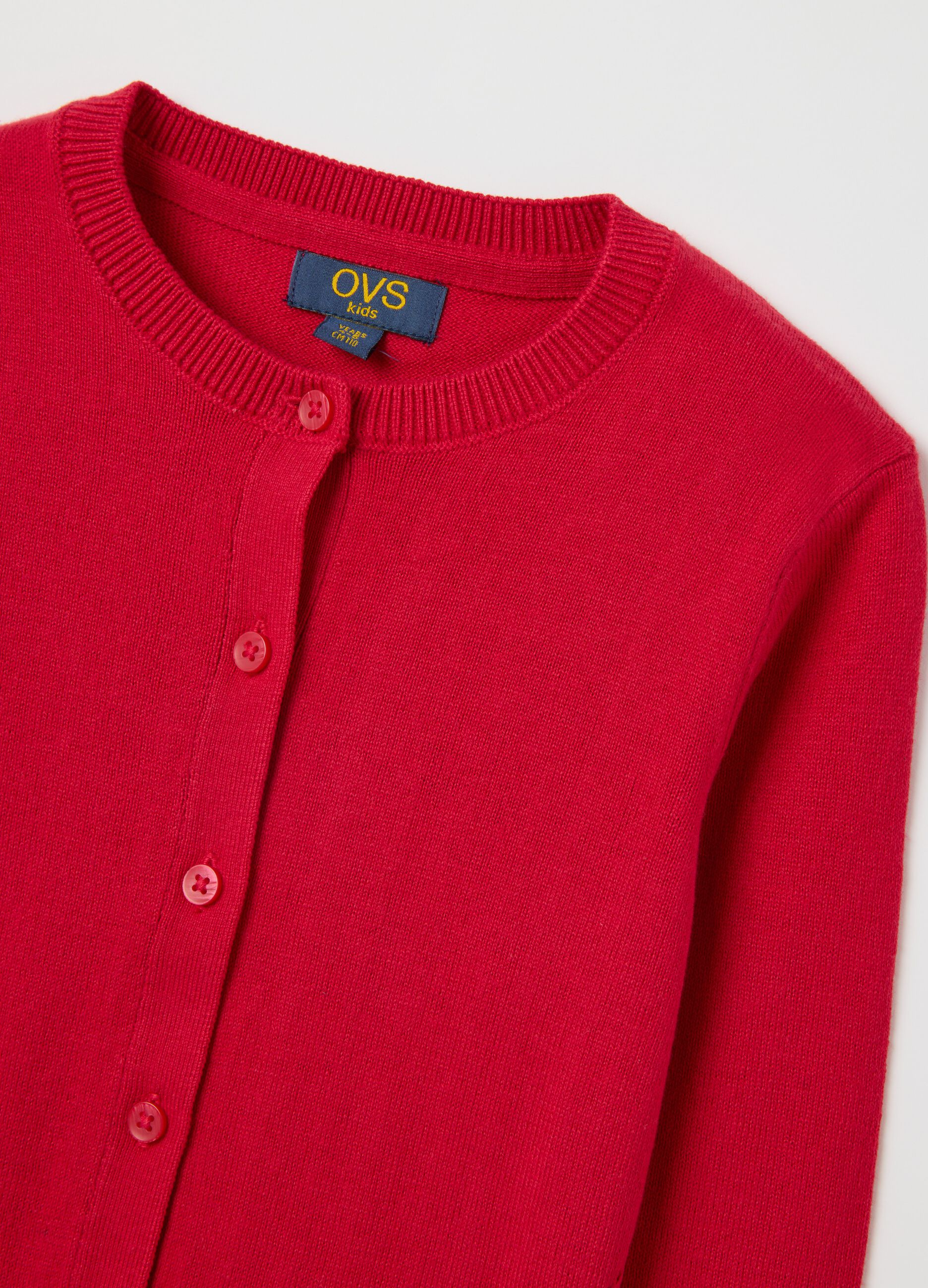 Girls' red regular fit cotton blend cardigan with buttons
