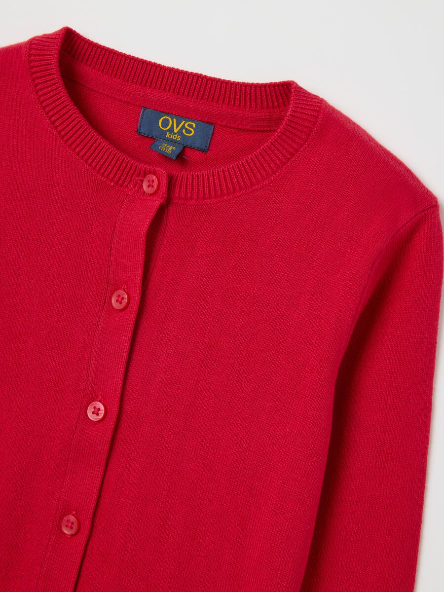 Girls' red regular fit cotton blend cardigan with buttons_3