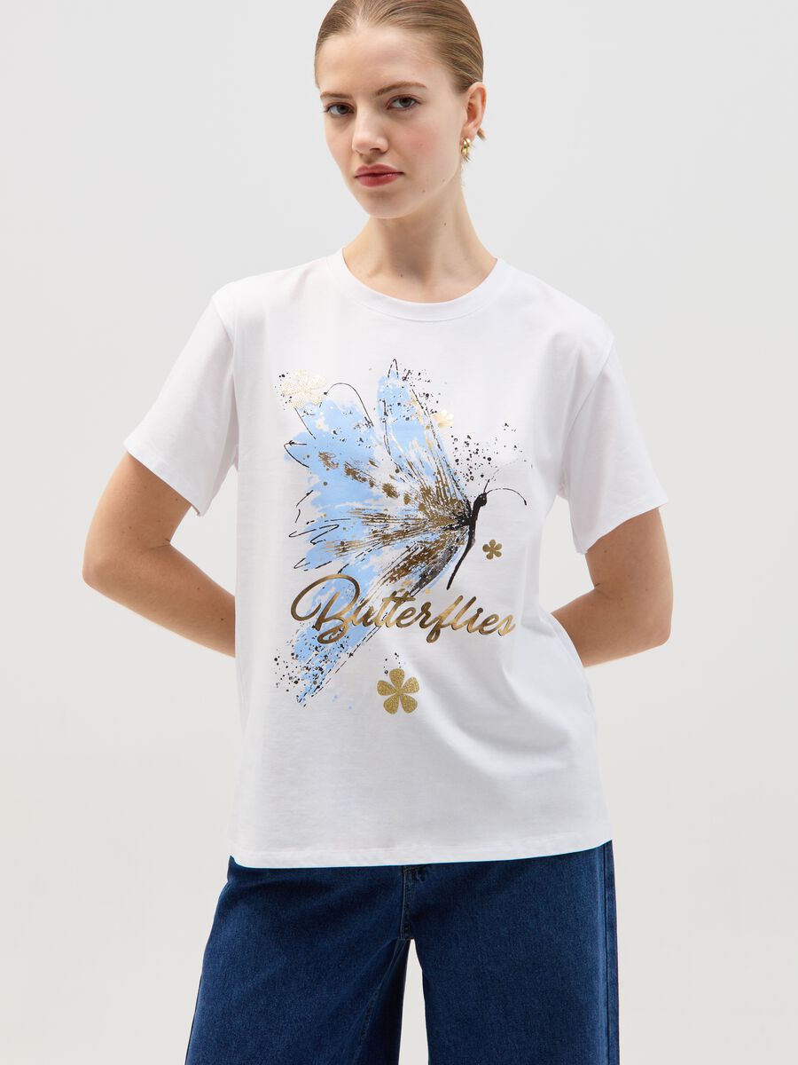 T-shirt stampa farfalla in foil_0
