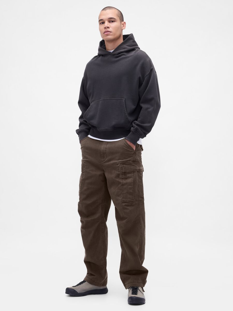 Brown Stretch Cotton Cargo Trousers_0