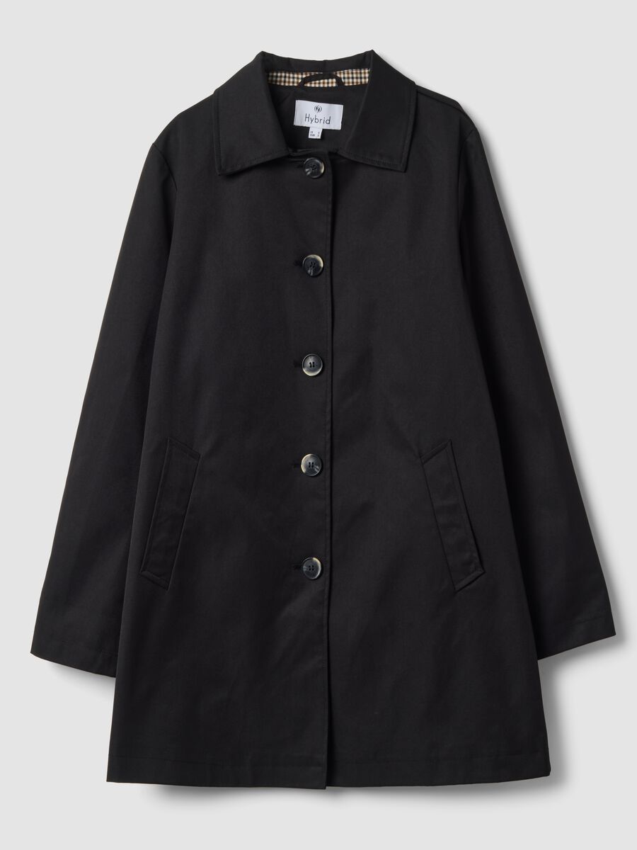 Parka nero regular fit con bottoni e tasche oblique_0