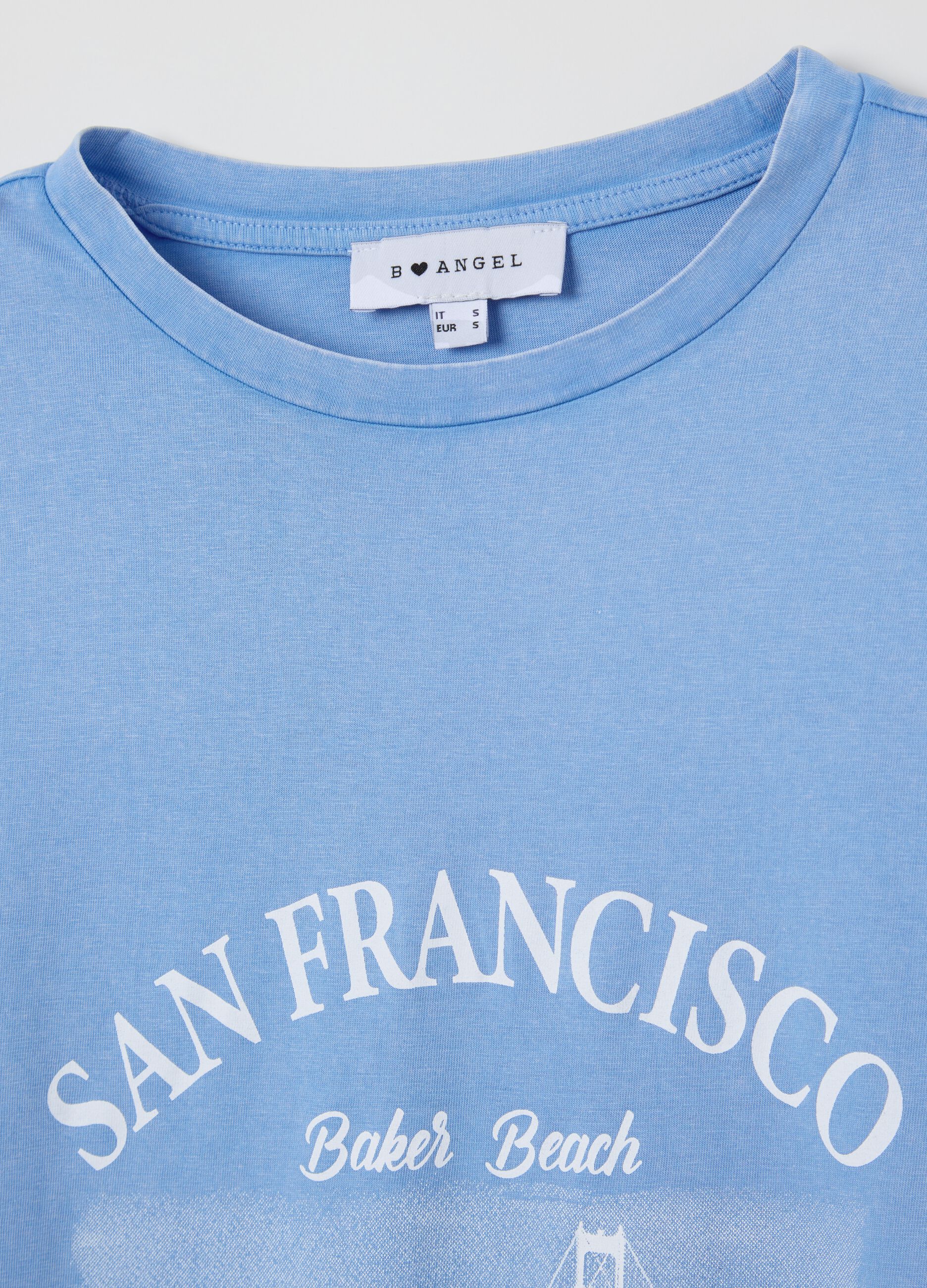 Light blue cotton T-shirt with city print