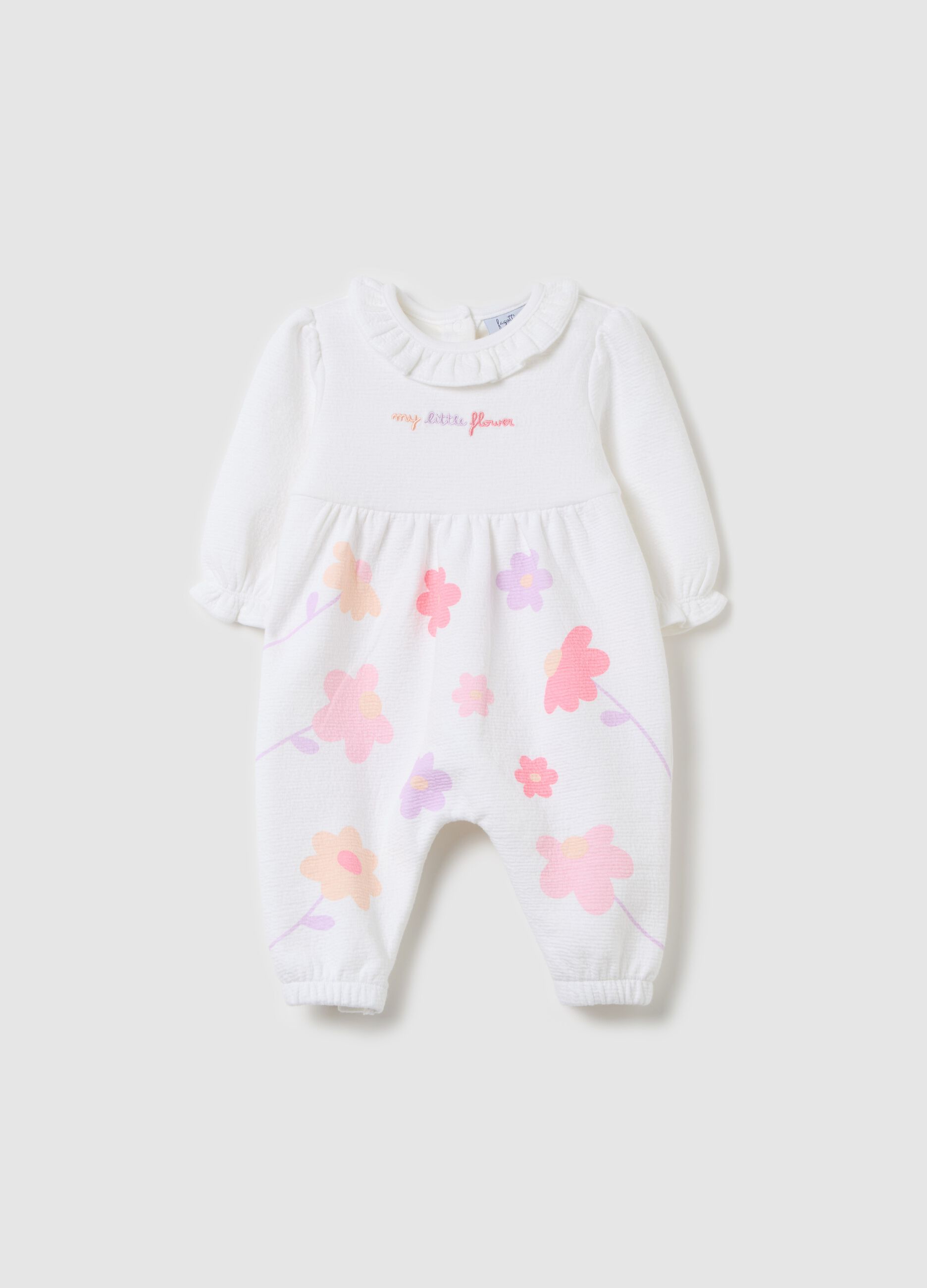 Crêpe onesie with "My little flower" embroidery