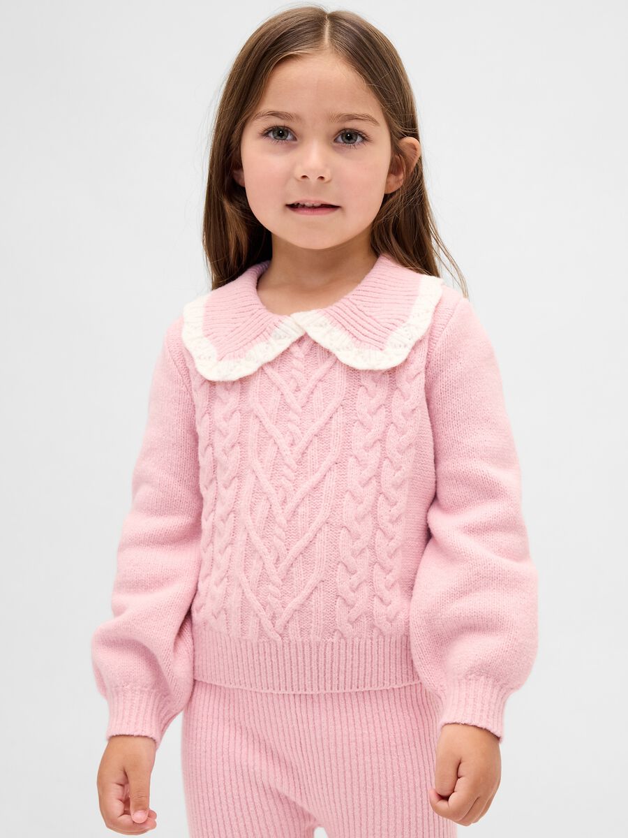 Pink Sweater with Collar for Girls_0