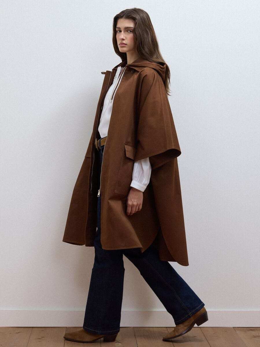 Mantella marrone in puro cotone con cappuccio over fit_0