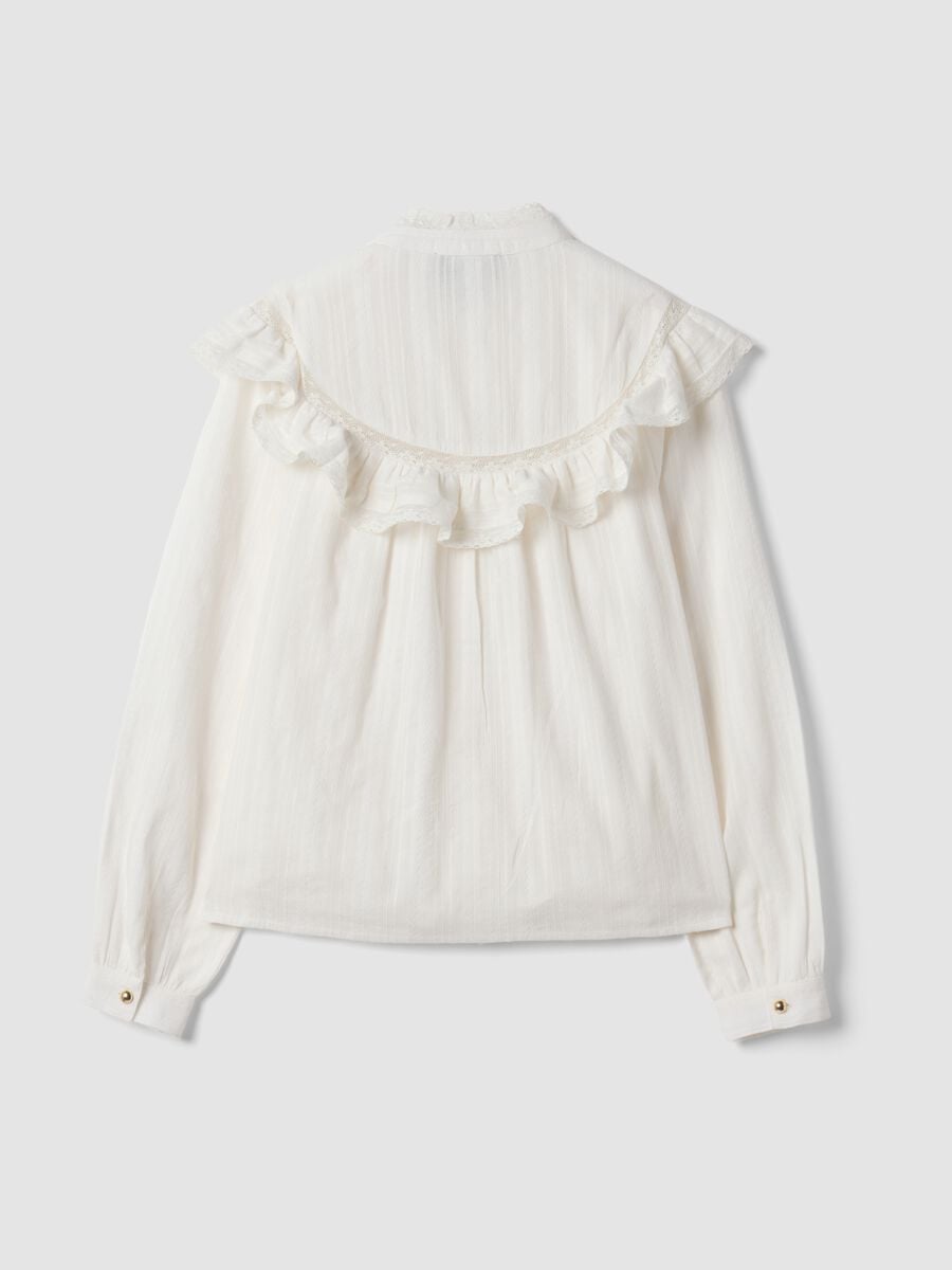White pure cotton shirt with Mandarin collar and ruffles_6
