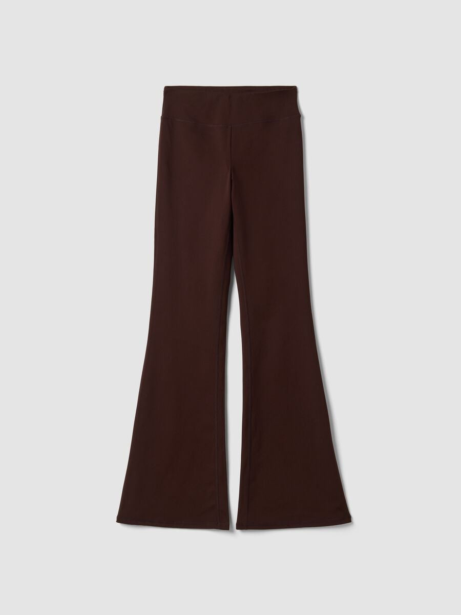 Leggings marroni flare in tessuto elasticizzato_5