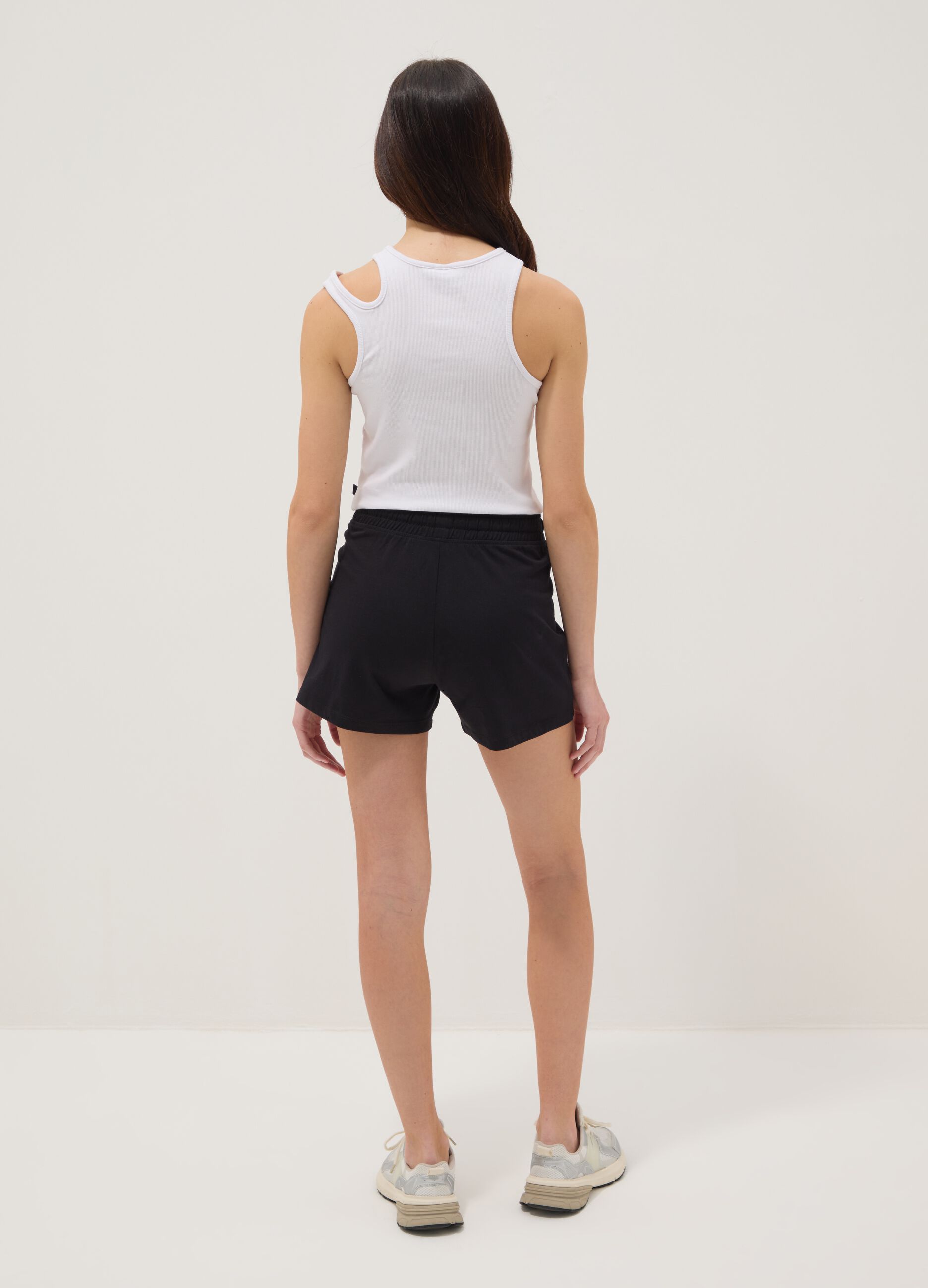 Girls' black pure cotton shorts, regular fit