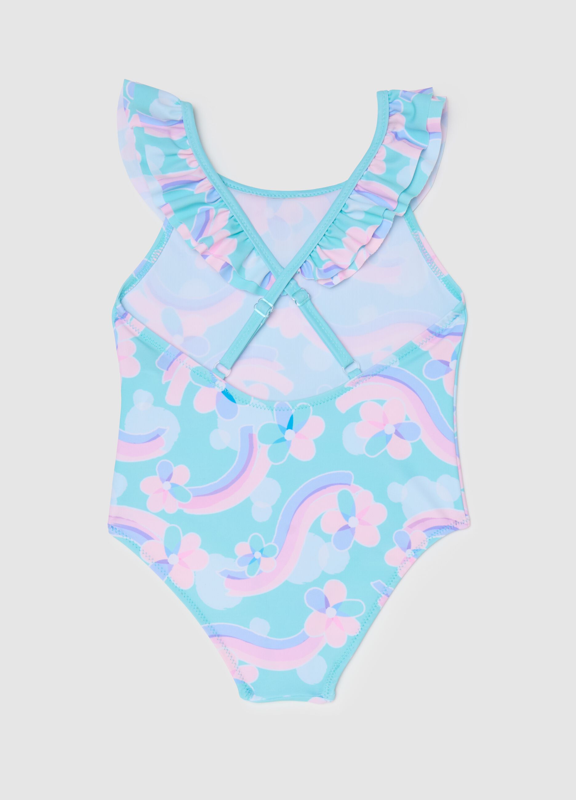 Girls’ one-piece swimsuit in multicoloured stretch fabric