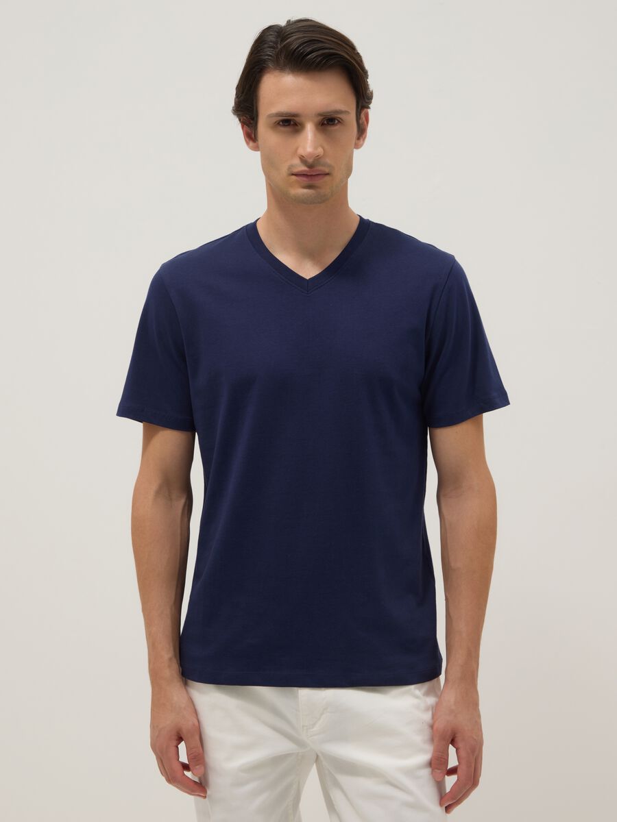 Blue pure cotton regular fit T-shirt_0