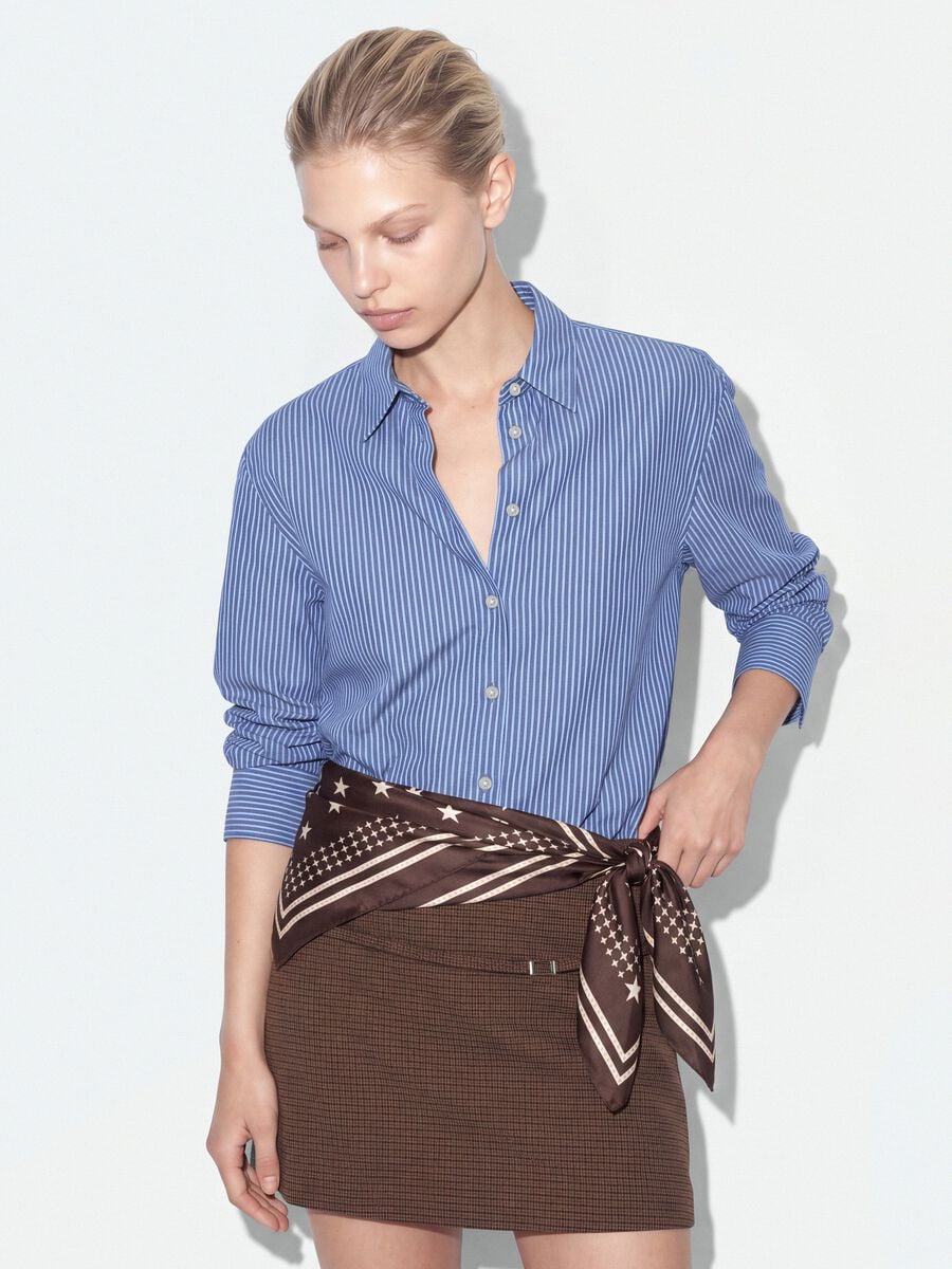 Blue striped pure cotton poplin shirt, regular fit_0