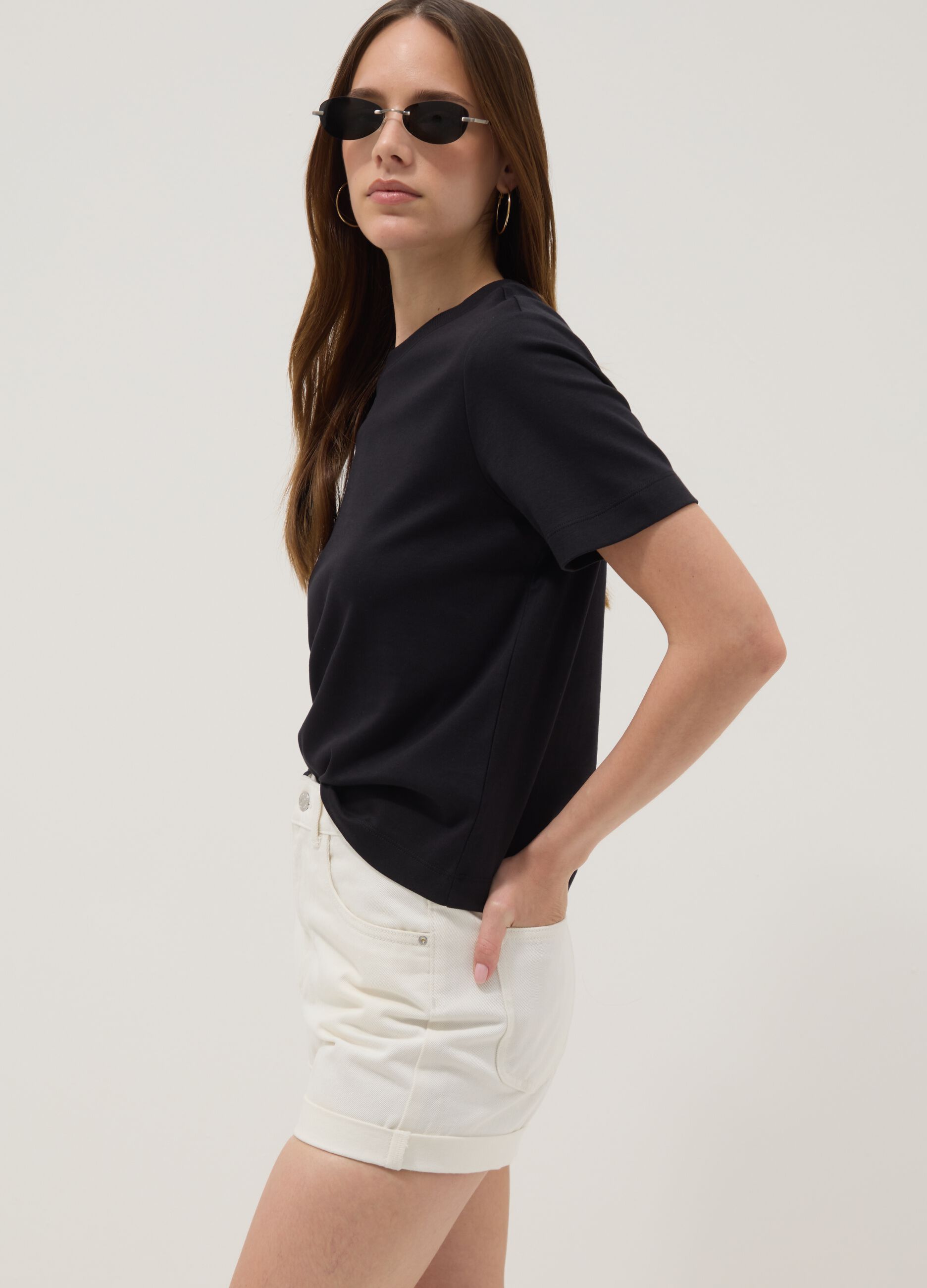 White pure cotton denim shorts