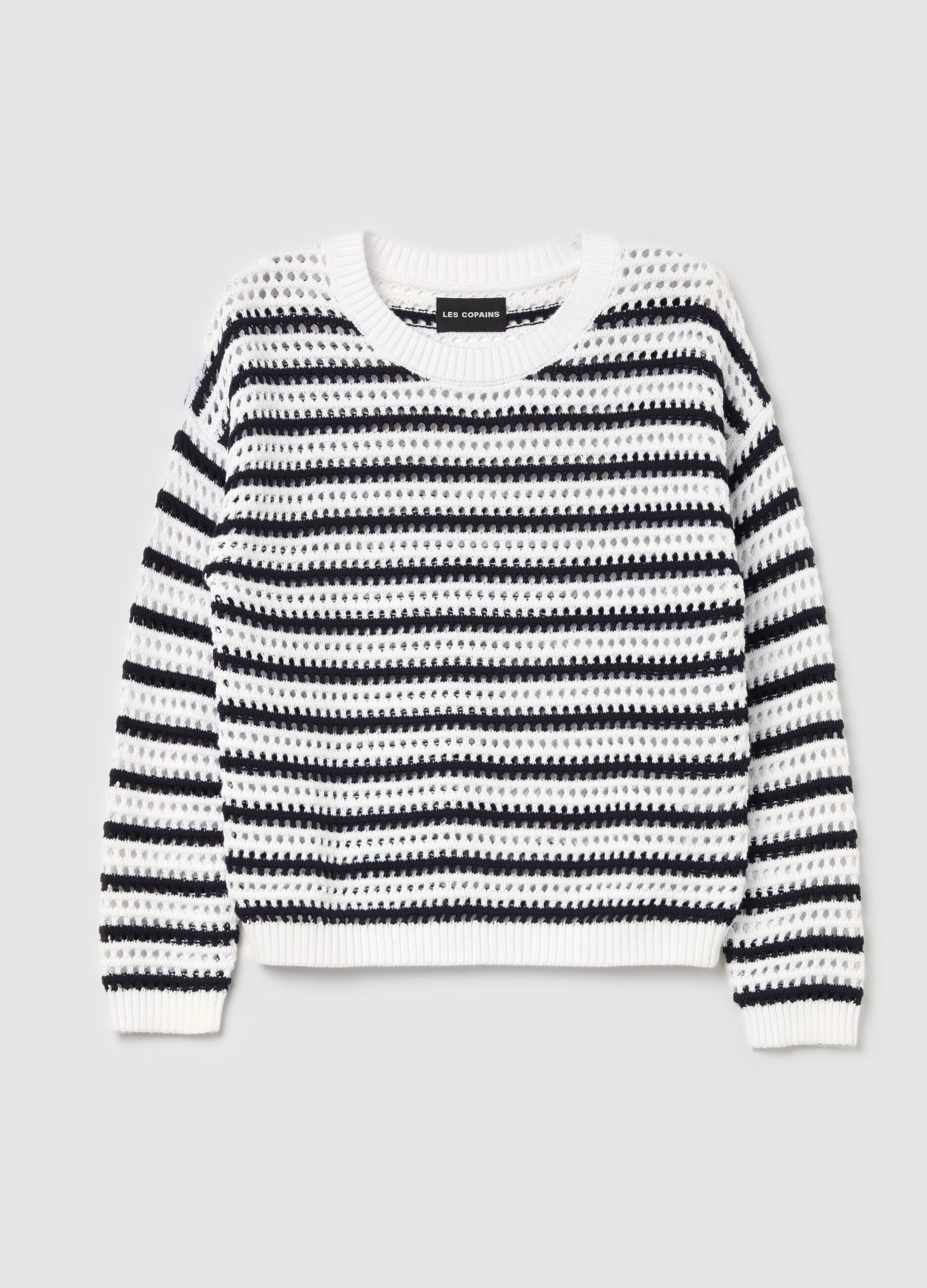 Pullover a righe con trama traforata 