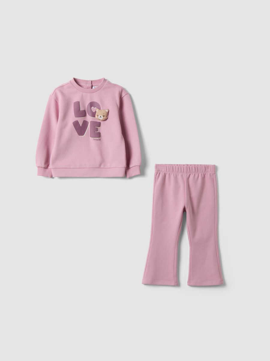 Completo jogging rosa in puro cotone con scritta "Love" over fit_0