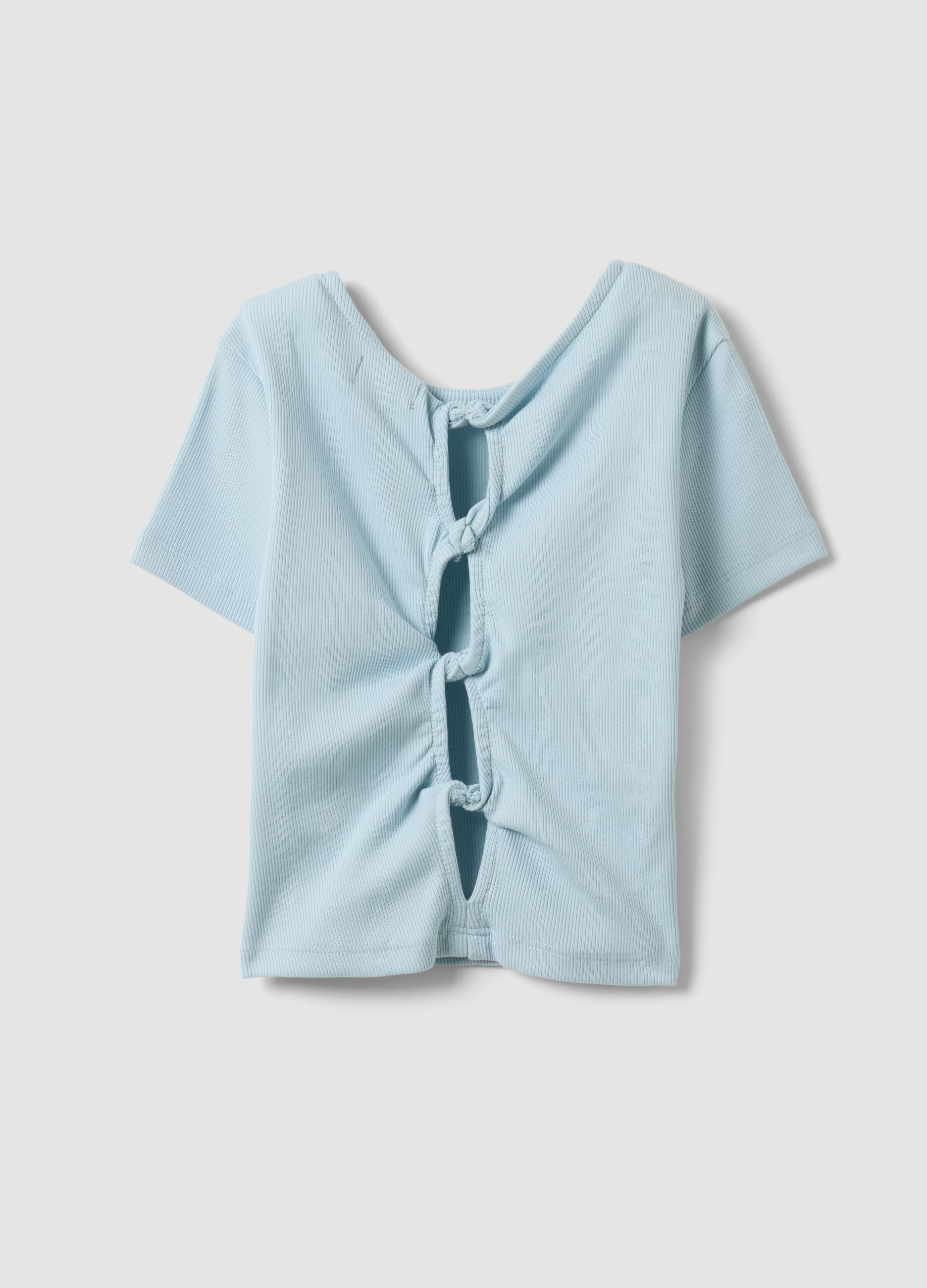 Blue stretch cotton short-sleeve T-shirt