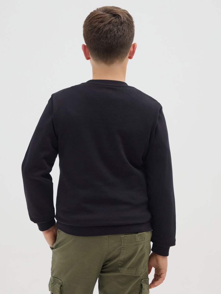 Boys' Black Sweatshirt in Pure Cotton Regular Fit with SKI Print_1