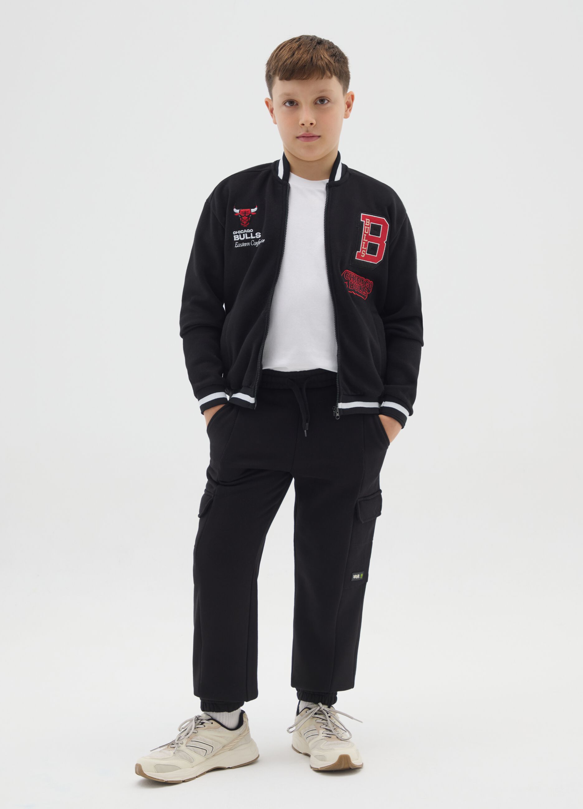 Boys' black joggers in pure cotton with relaxed fit