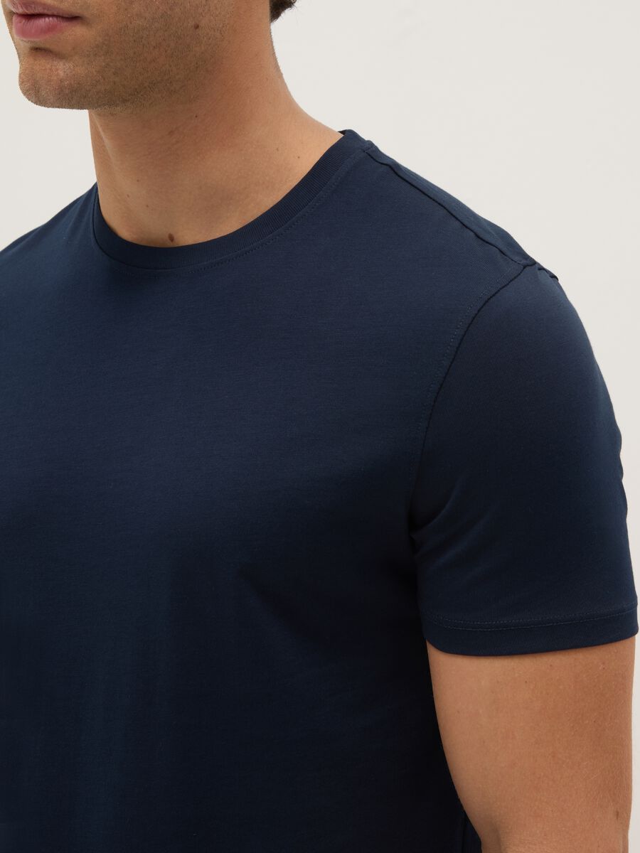 Regular Fit Round Neck Blue Pure Cotton T-shirt_3