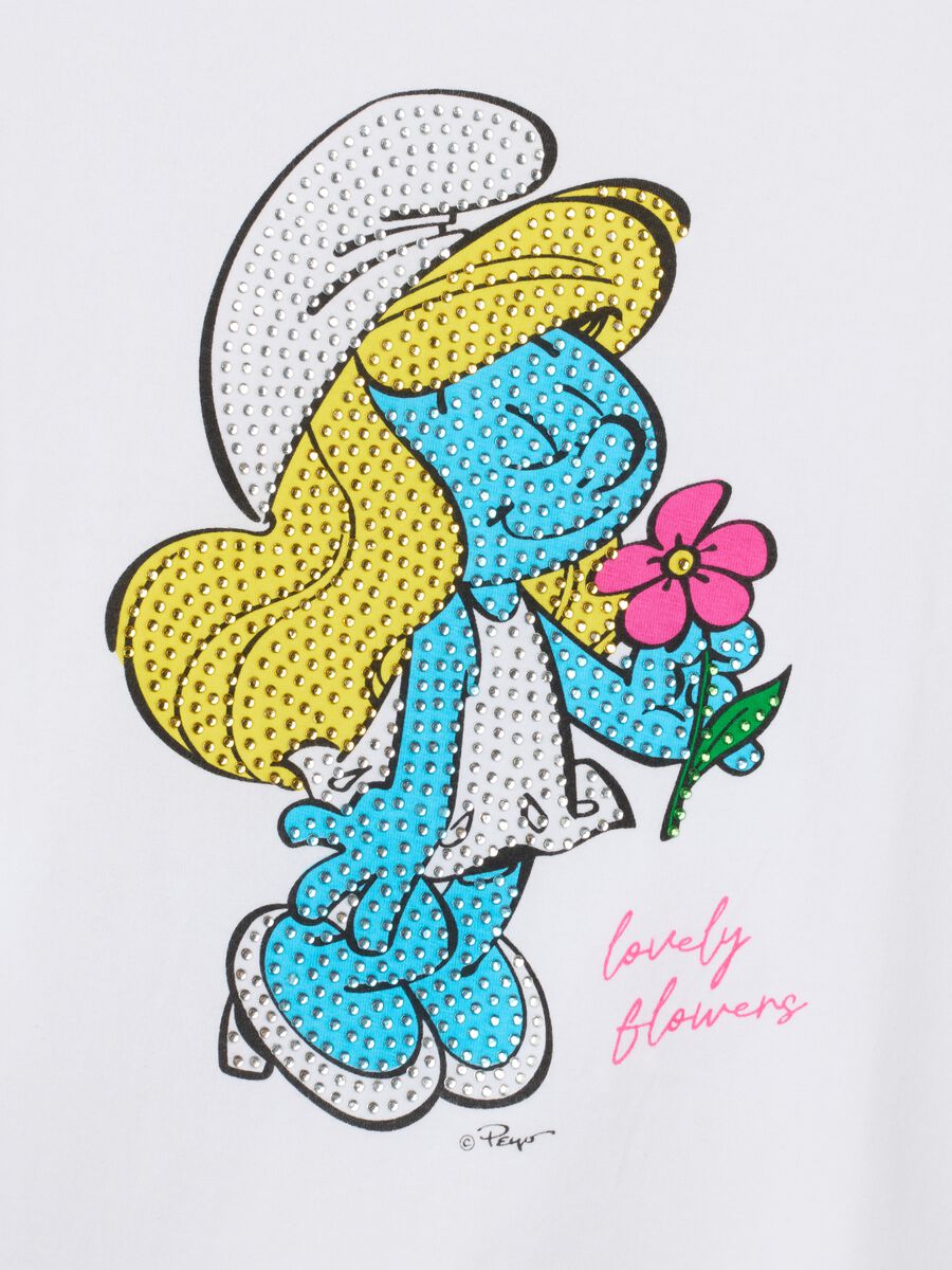 T-shirt da bambina in cotone elasticizzato bianca regular fit con stampa Puffi_3