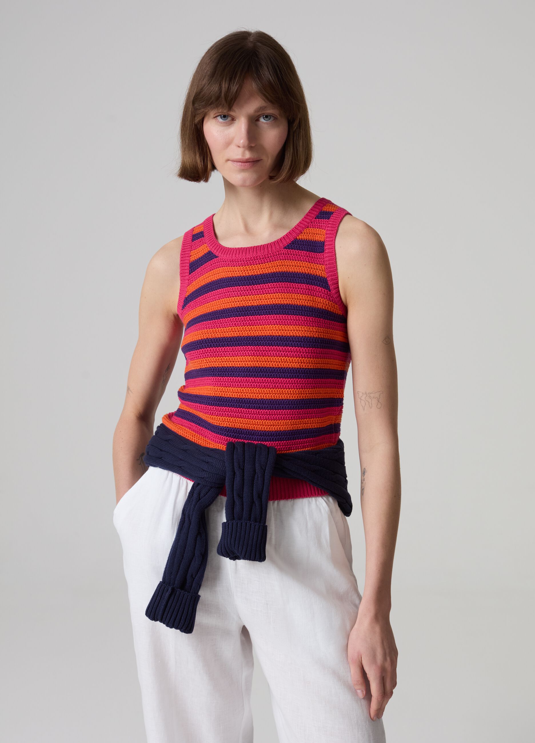 Knit tank top with multicoloured stripes