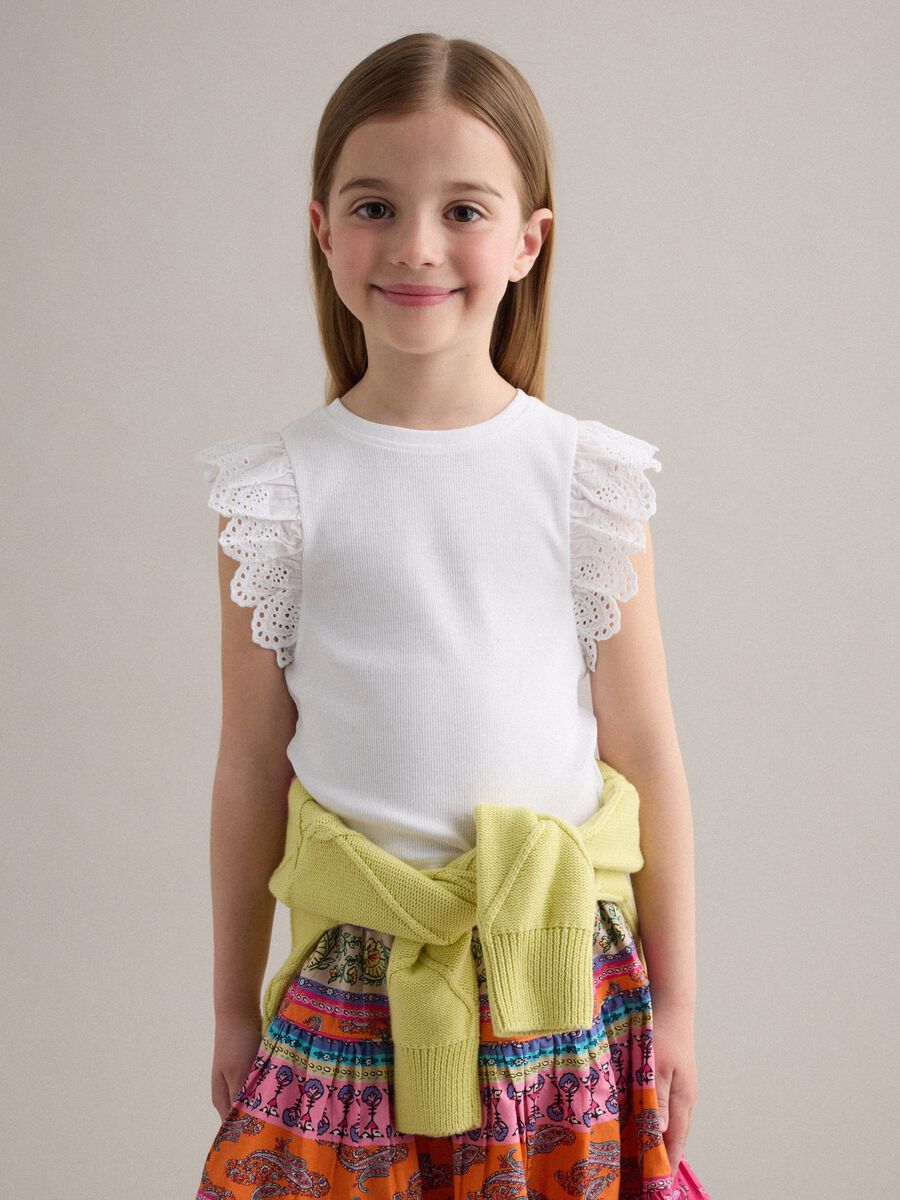 White stretch cotton girls&rsquo; vest top with ruffles_0