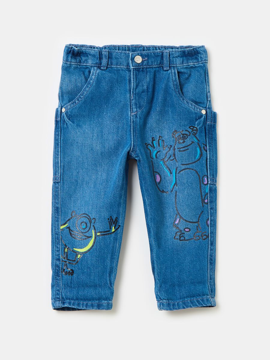 Jeans in cotone con stampa Monsters & Co._0