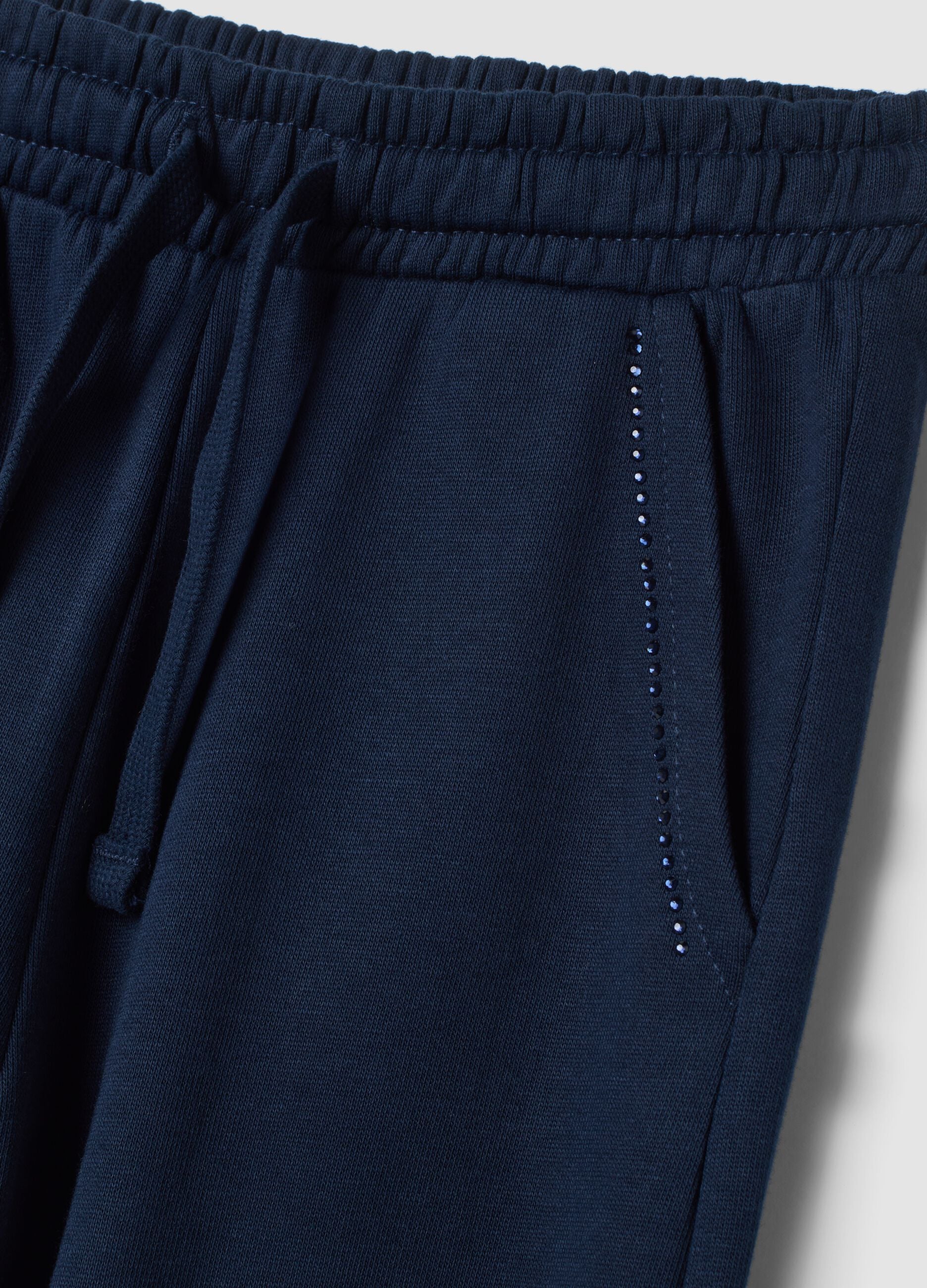 Navy blue pure cotton fleece joggers, regular fit