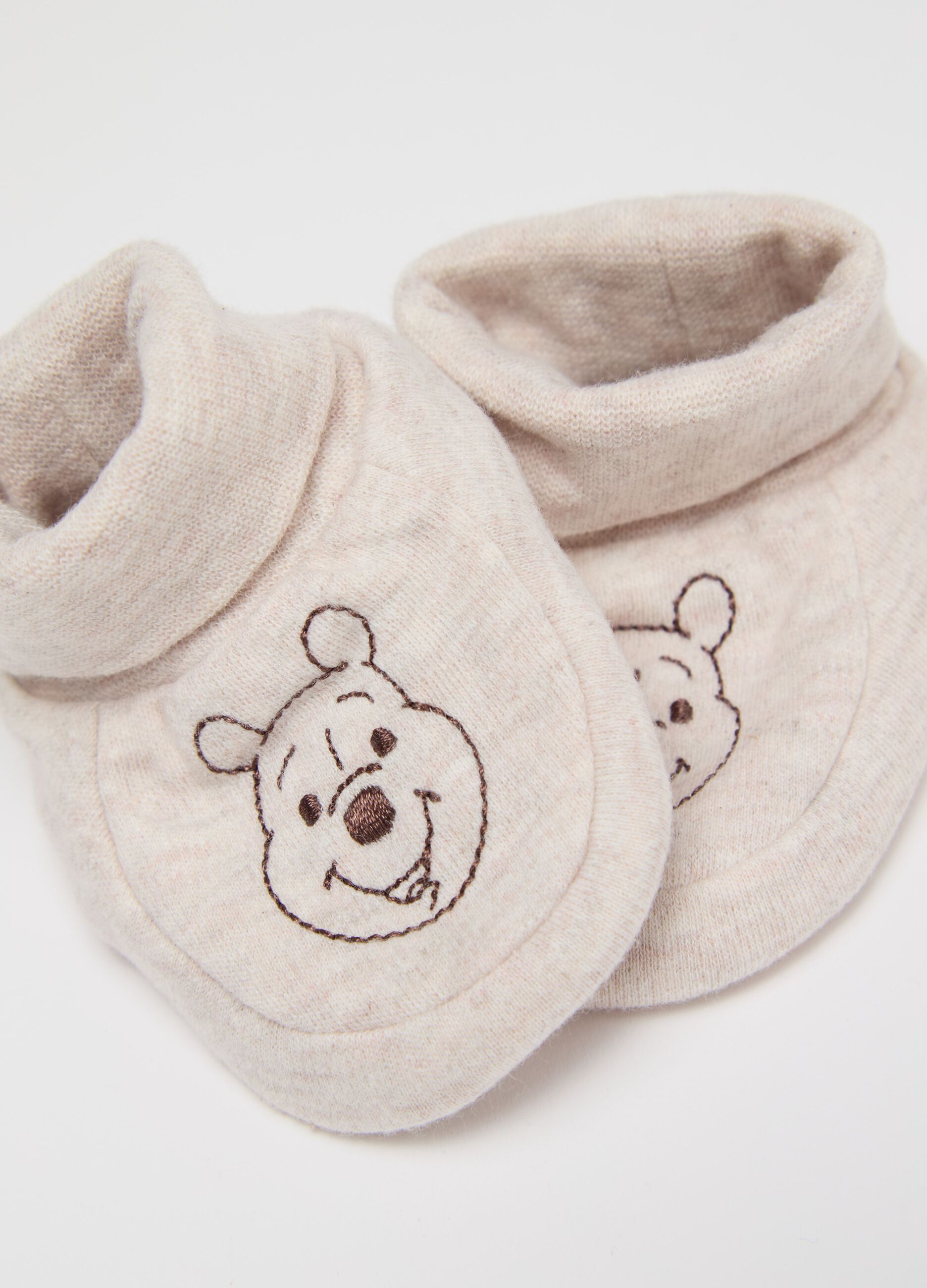 Hat and bootee set embroidered with Winnie the Pooh