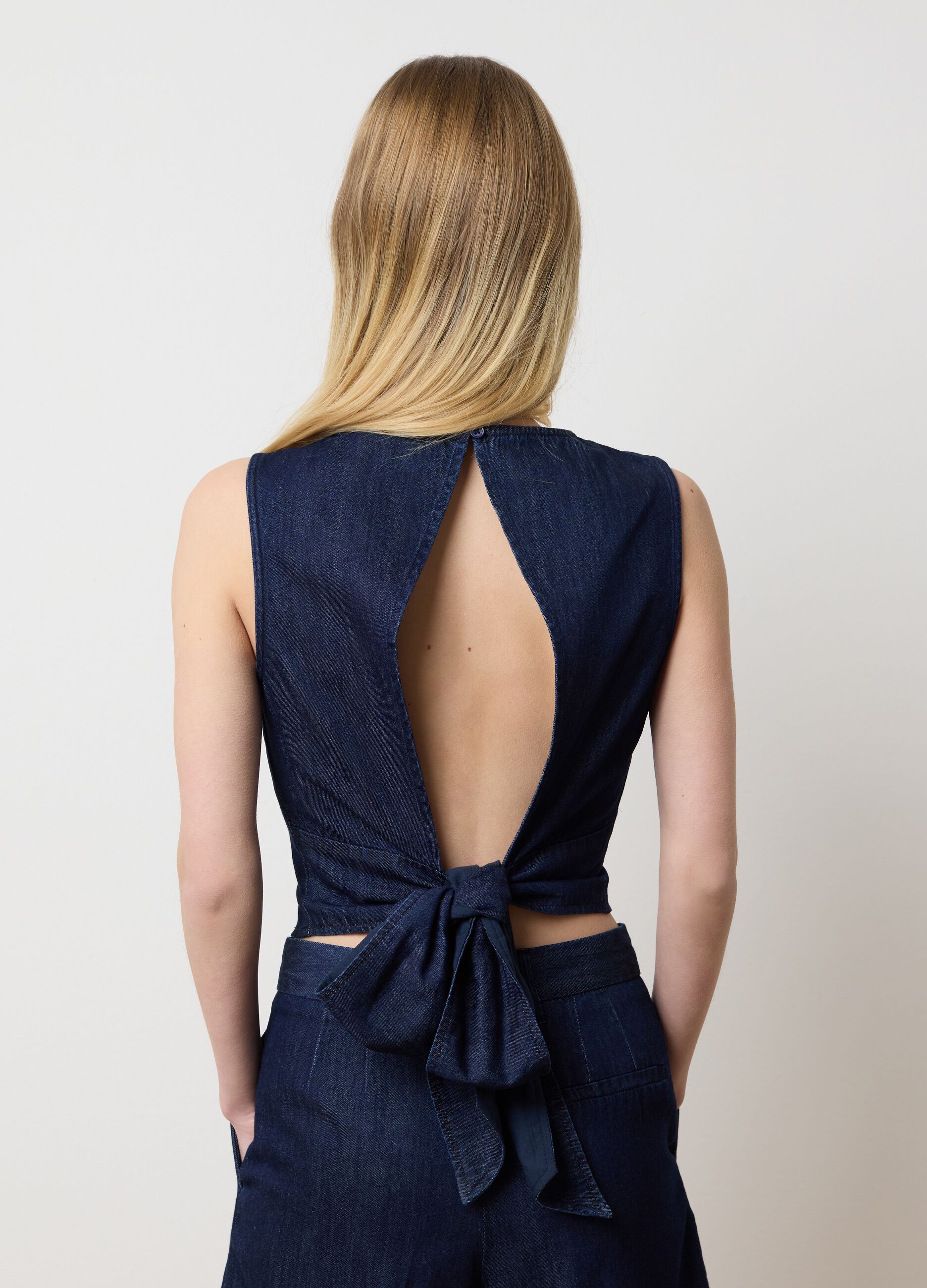 Top da donna in puro cotone denim