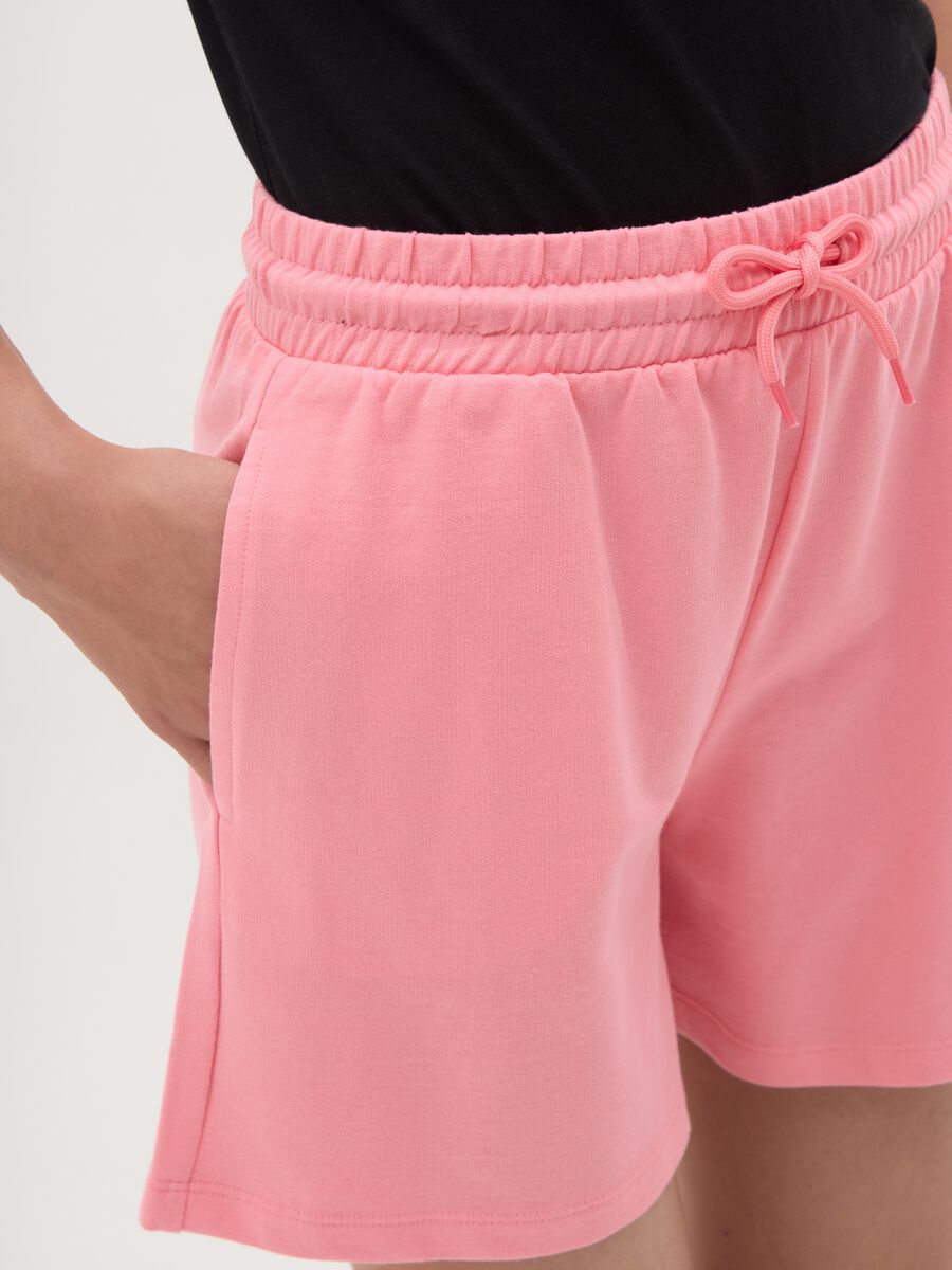 Pink shorts in cotton with drawstring_1