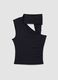 Black stretch top with asymmetric neckline and draped band_6