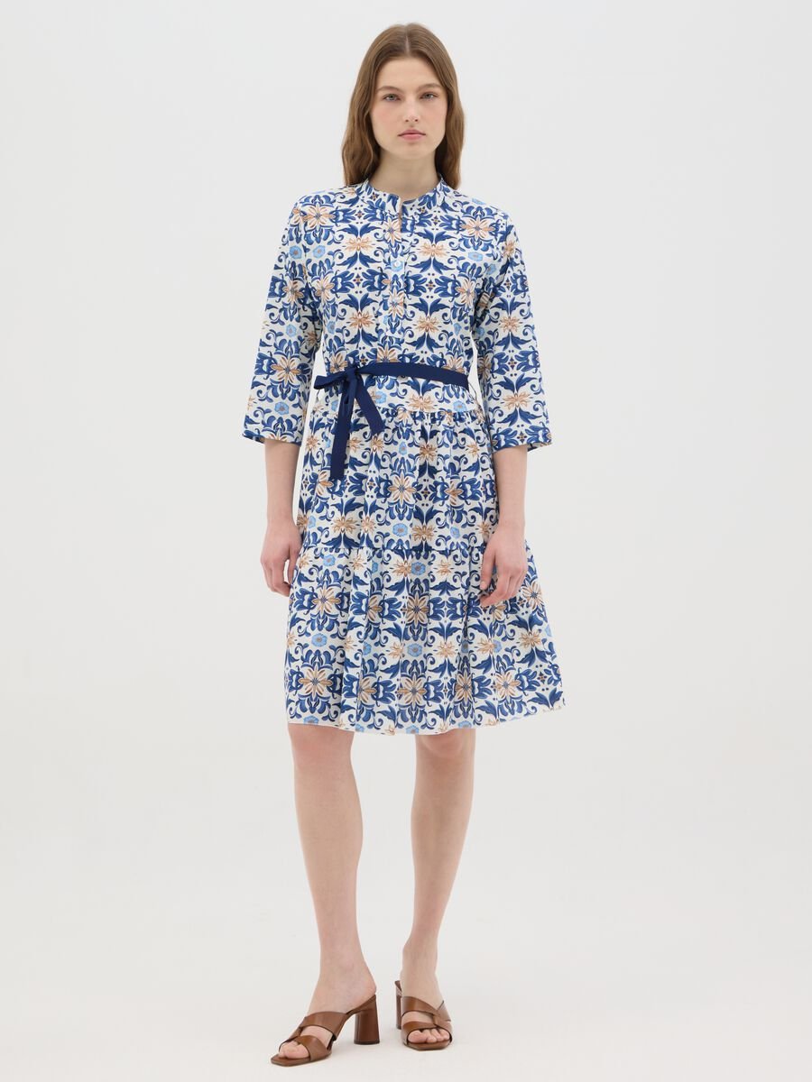 Women's midi dress in multicolor stretch cotton, regular fit_0