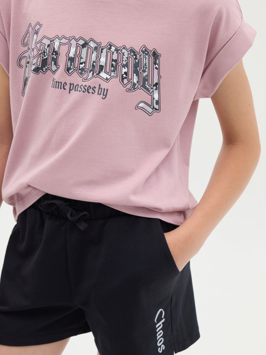 Black and pink jogging set in cotton with print_2