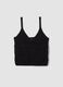Black pure cotton regular-fit vest top with open-knit texture_0