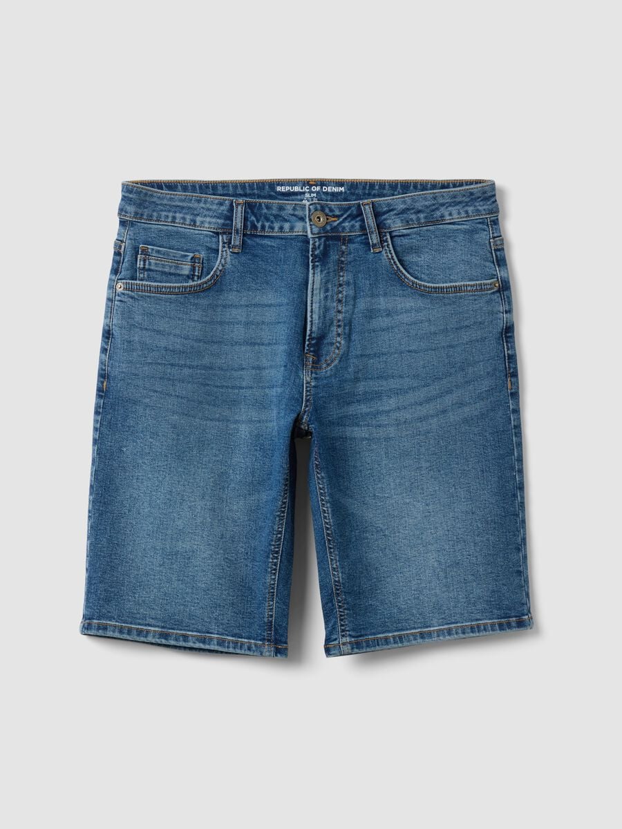 Blue stretch cotton Bermuda shorts_4