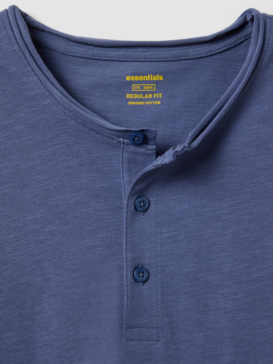 Blue pure cotton T-shirt with seraph collar regular fit_5