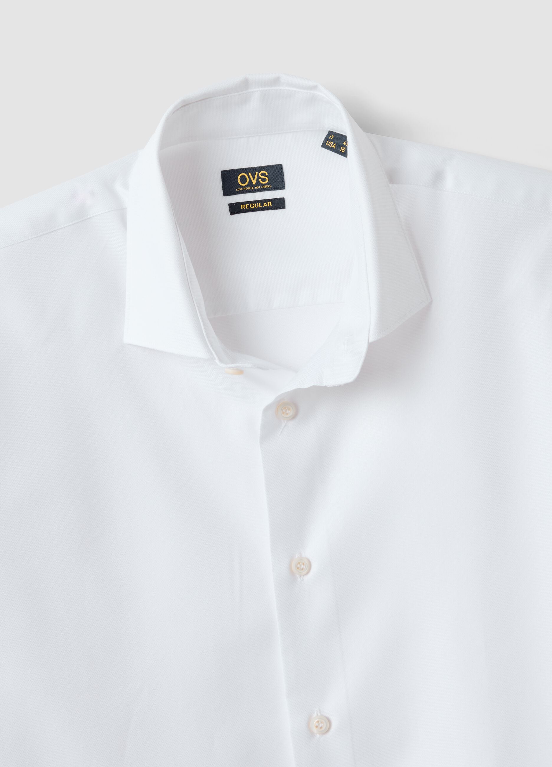 White pure cotton dobby shirt, regular fit